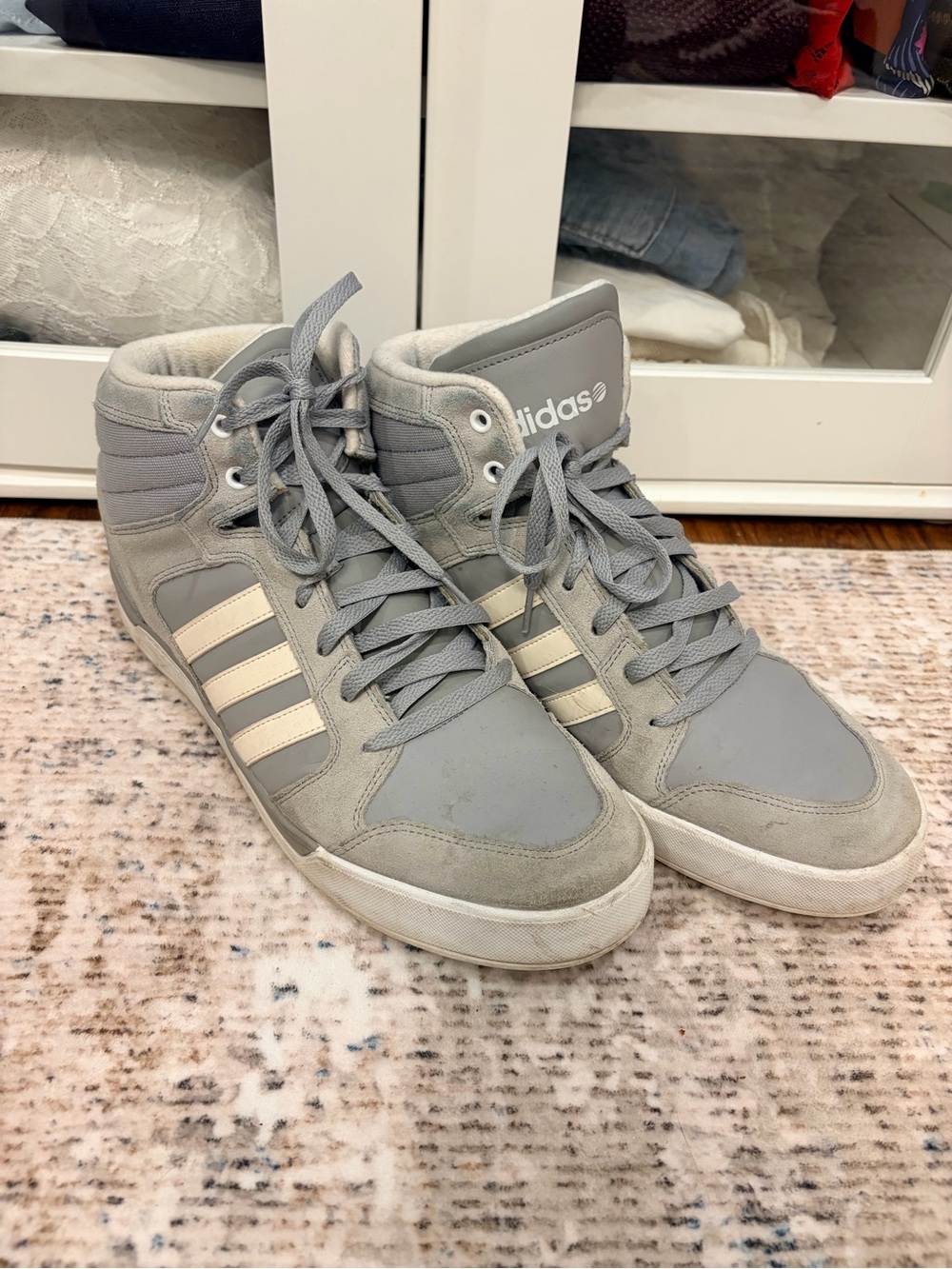 adidas Gray High-Top Sneakers with Cream Stripes Men’s 12